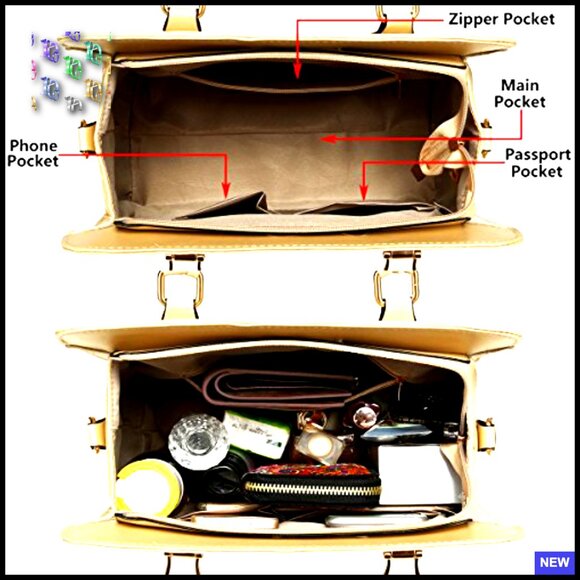 Faux Leather Tote Set 4-Piece Satchel Shoulder Bag Multi-Use Chic - Picture 6 of 7